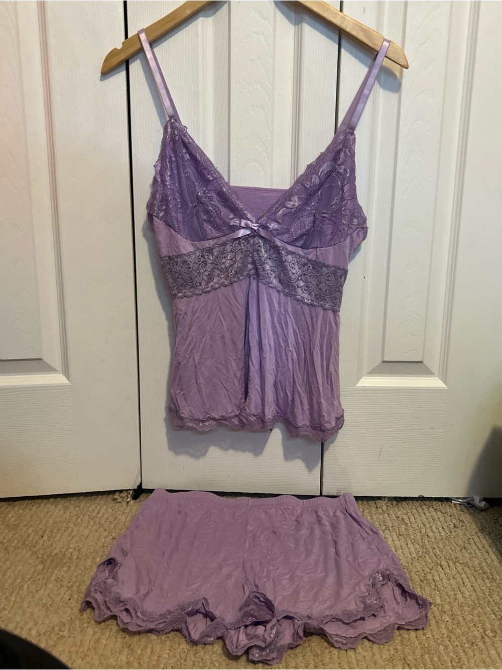 Purple Lace Trim Camisole & Short Sleep Set - Women